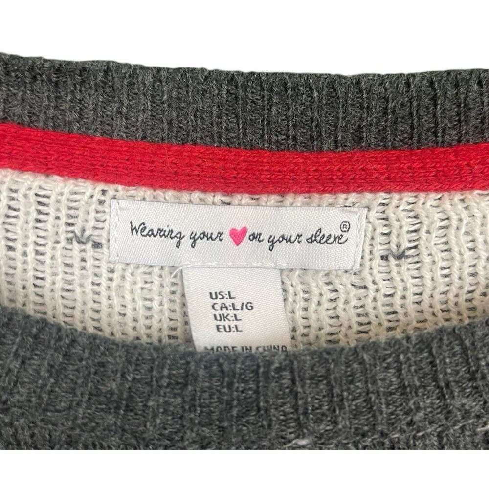 Wearing Your Heart On Your Sleeve Sweater Women Size L Gray Hearts and Penguin - Picture 6 of 7